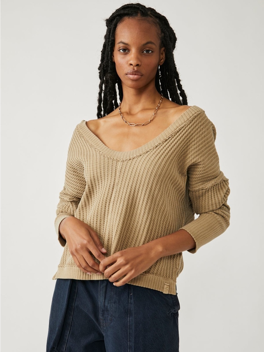 Free People We The Free New Magic thermal top in Golden Olive XS 100% Cotton